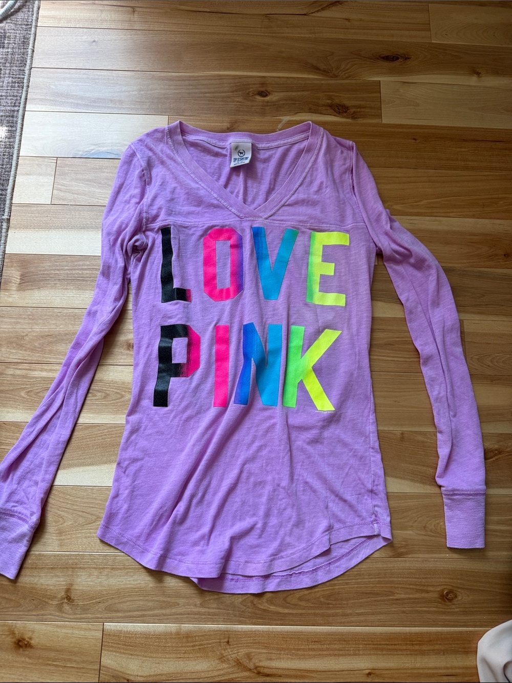 PINK Victoria's Secret Lavender Long Sleeve Tee with Neon LOVE PINK Print